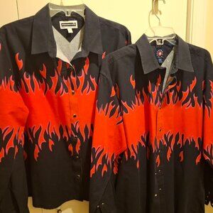 His & Hers Matching Western / Dancing Shirts, Flame Design